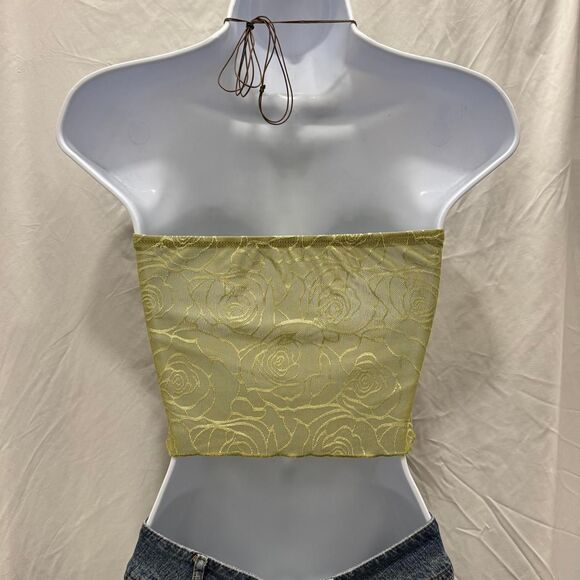 Fairycore Rose Mesh Tube Top XS Strapless Lace Twist Front Romantic - Picture 6 of 8